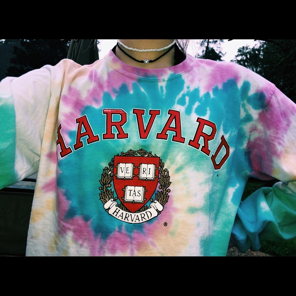 Cropped long sleeve tie-dye Harvard shirt